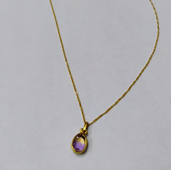 La Bolivianita (or Ametrine) With Italian 18K Yellow Gold Chain Necklace. - Picture 6 of 14